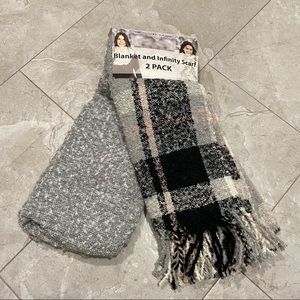 NEW emanuel geraldo grey & plaid blanket and infinity scarf 2 pack